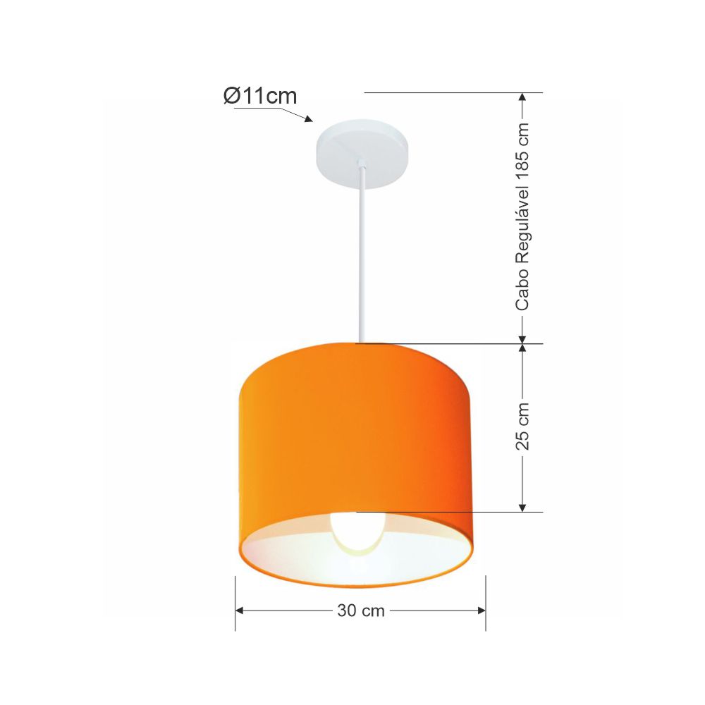 Pendente Cilíndrico Md-4113 Cúpula em Tecido 30x25cm Laranja - Bivolt