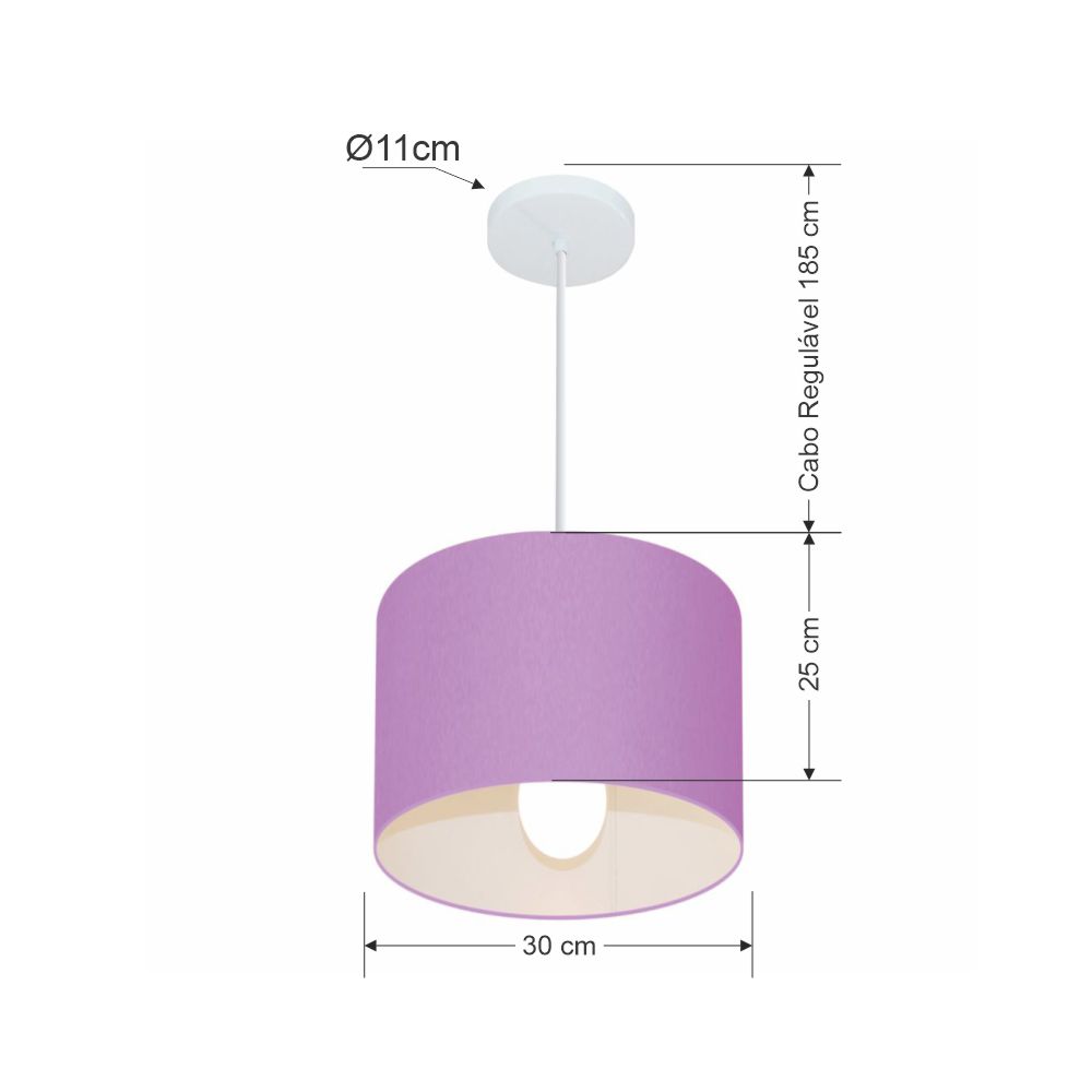 Pendente Cilíndrico Md-4113 Cúpula em Tecido 30x25cm Lilás - Bivolt