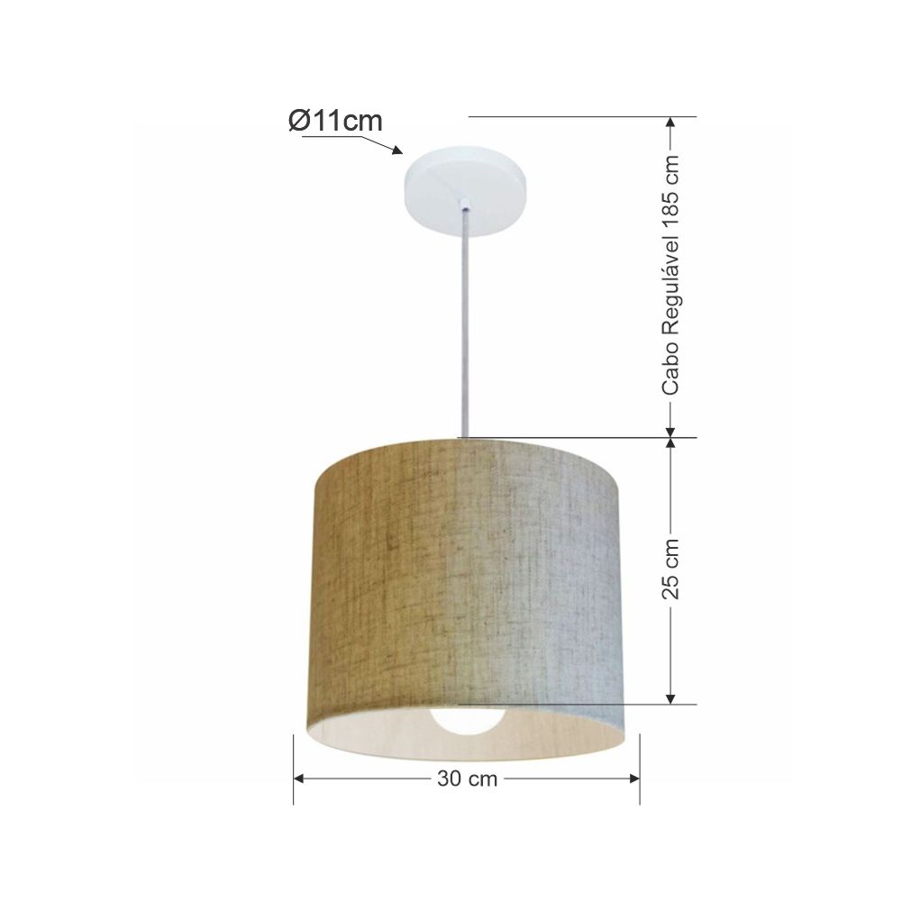 Pendente Cilíndrico Md-4113 Cúpula em Tecido 30x25cm Linho Bege - Bivolt