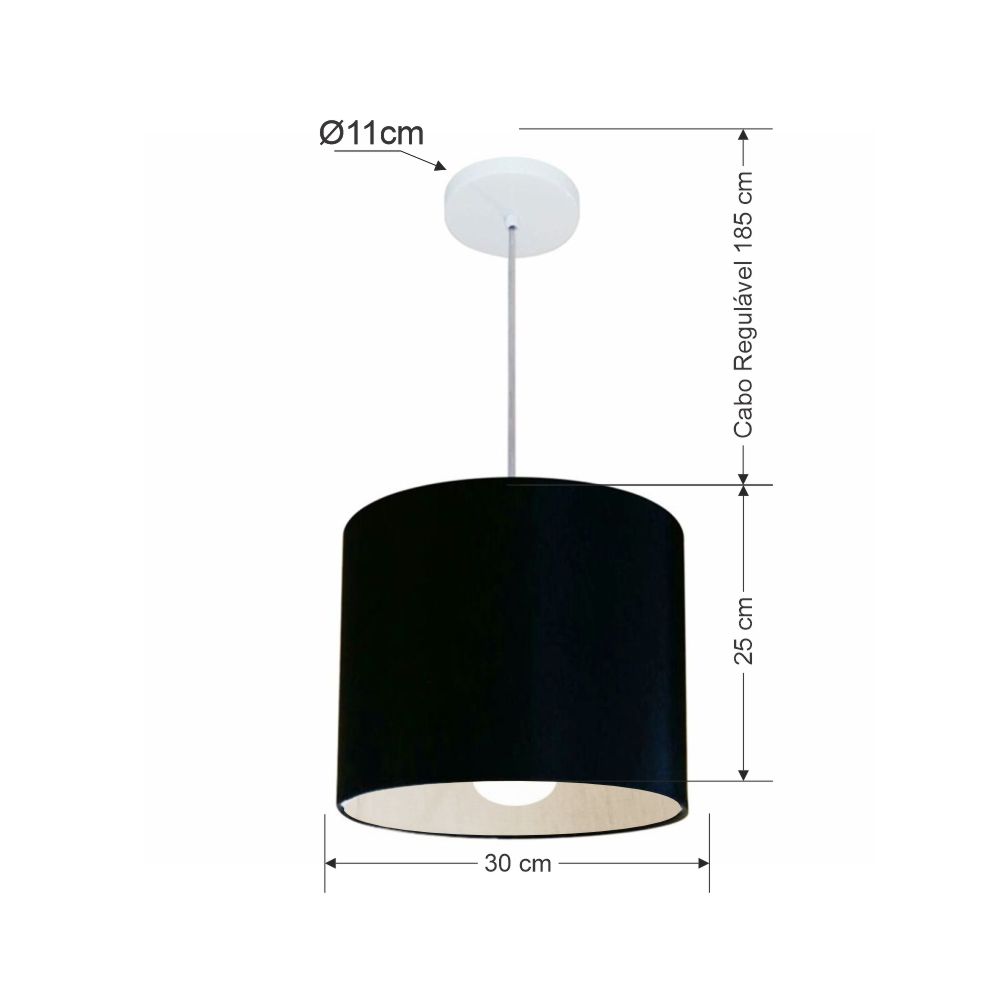 Pendente Cilíndrico Md-4113 Cúpula em Tecido 30x25cm Preto - Bivolt