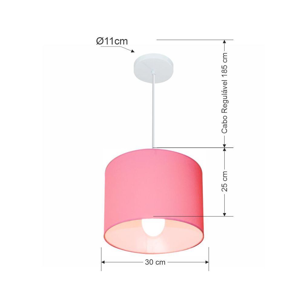 Pendente Cilíndrico Md-4113 Cúpula em Tecido 30x25cm Rosa Bebê - Bivolt
