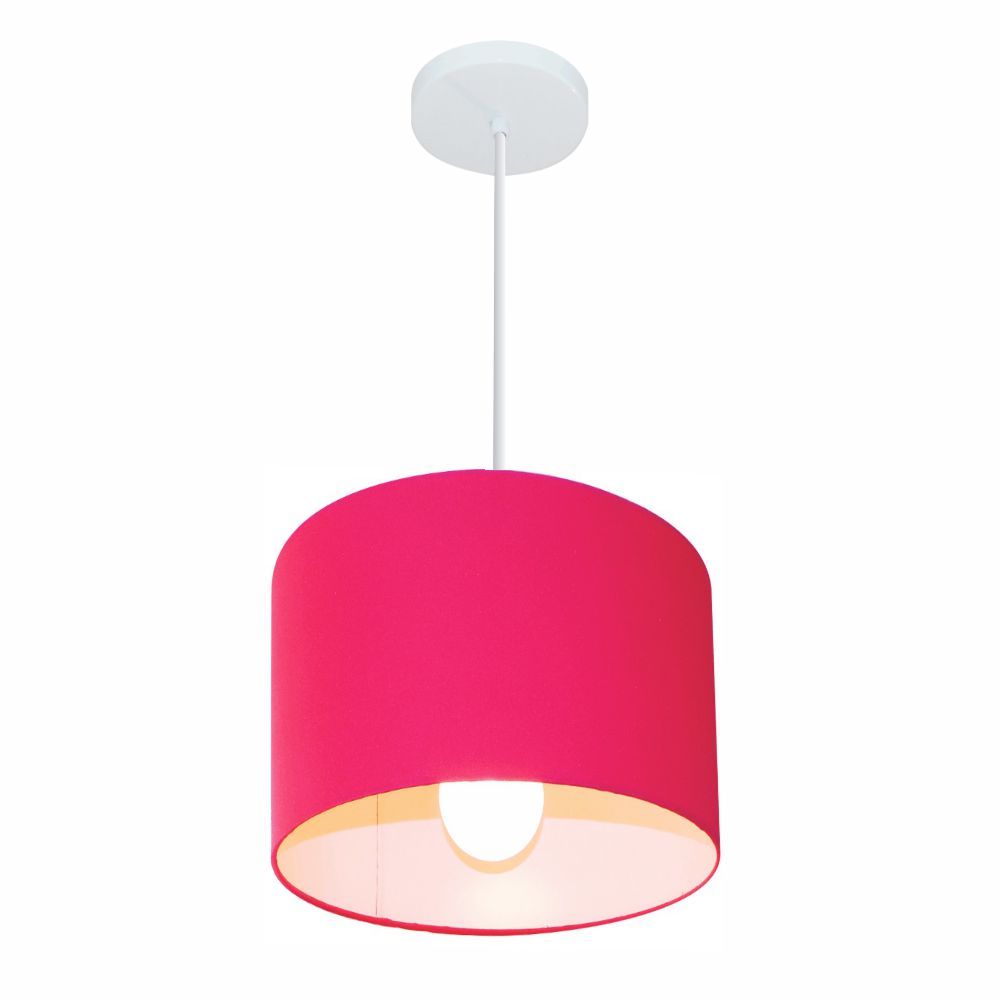 Pendente Cilíndrico Md-4113 Cúpula em Tecido 30x25cm Rosa Pink - Bivolt