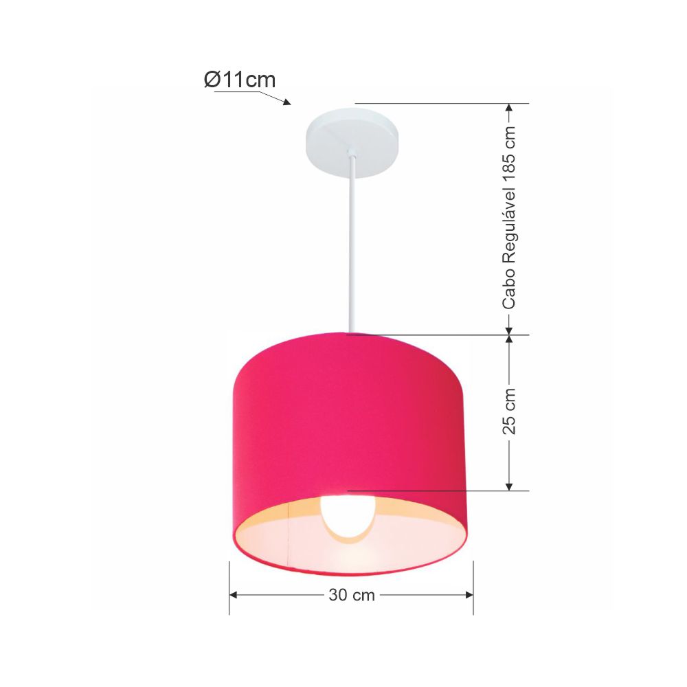 Pendente Cilíndrico Md-4113 Cúpula em Tecido 30x25cm Rosa Pink - Bivolt
