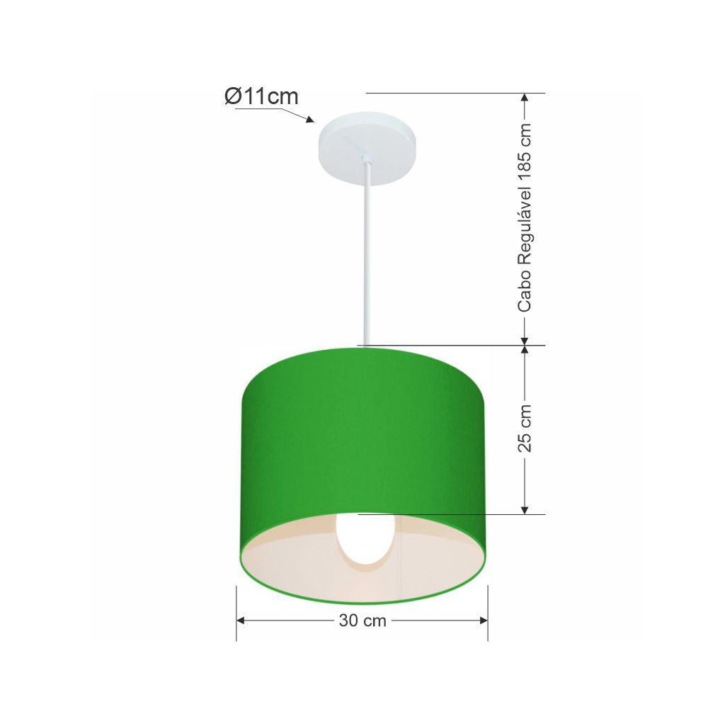 Pendente Cilíndrico Md-4113 Cúpula em Tecido 30x25cm Verde Folha - Bivolt