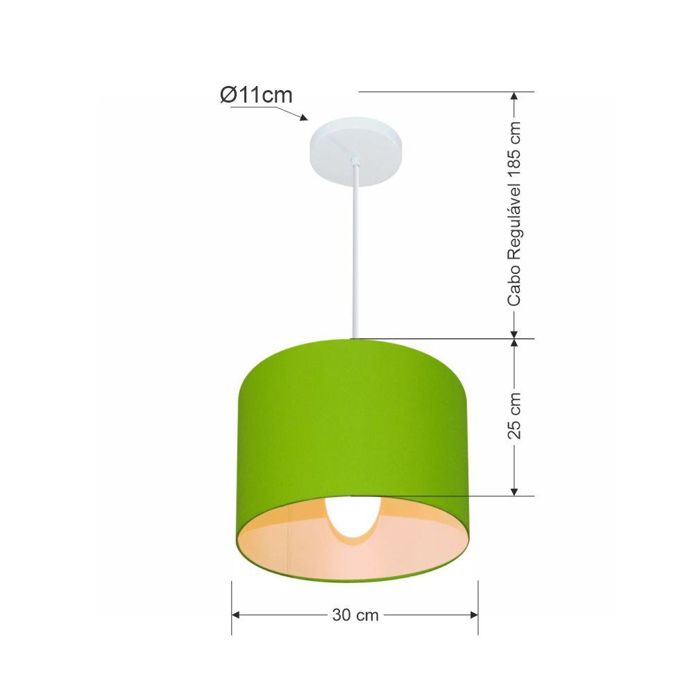 Pendente Cilíndrico Md-4113 Cúpula em Tecido 30x25cm Verde Limão - Bivolt