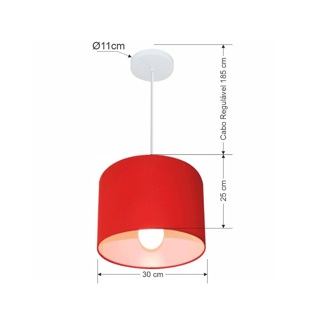 Pendente Cilíndrico Md-4113 Cúpula em Tecido 30x25cm Vermelho - Bivolt