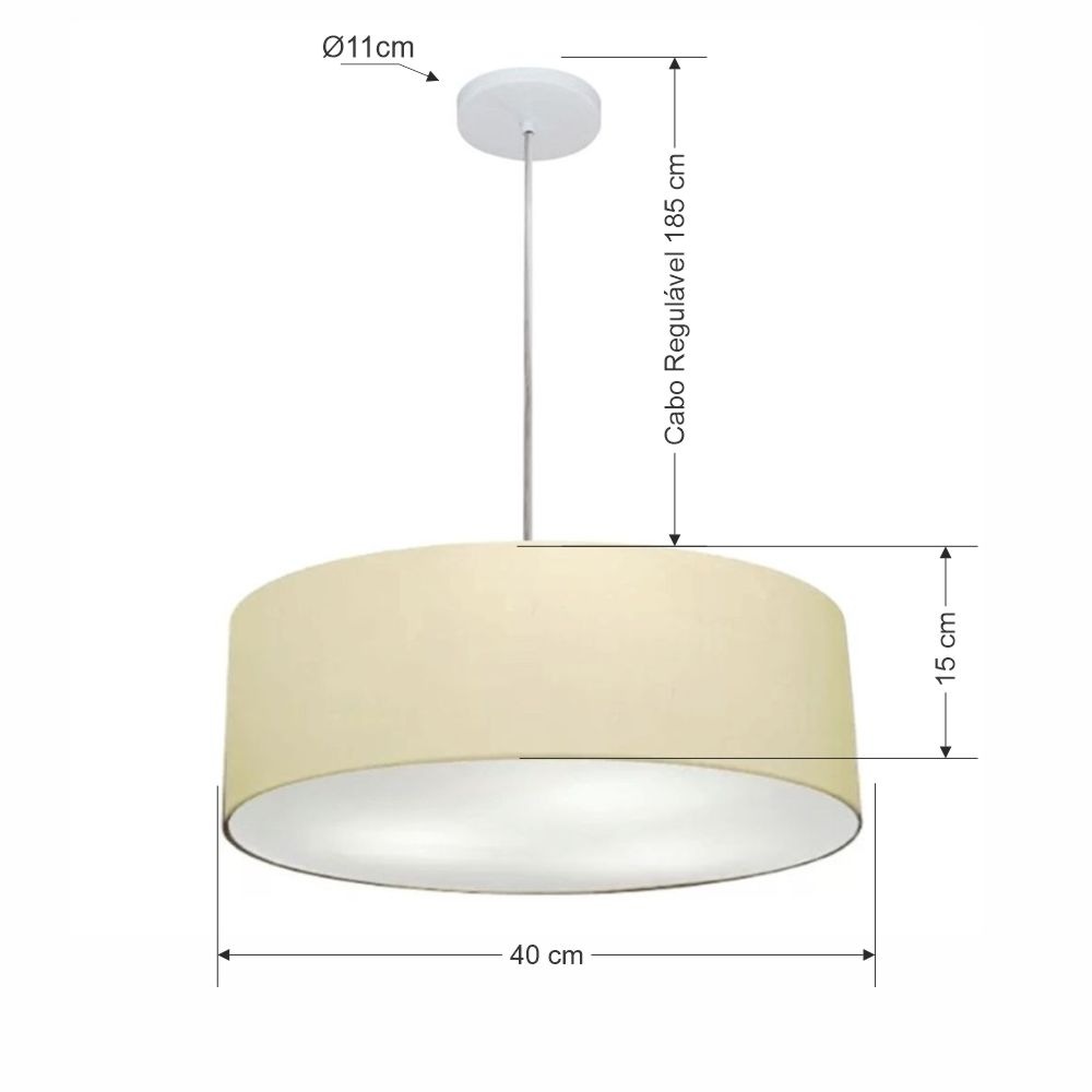 Pendente Cilíndrico Md-4132 Cúpula em Tecido 40x15cm Algodão Crú - Bivolt