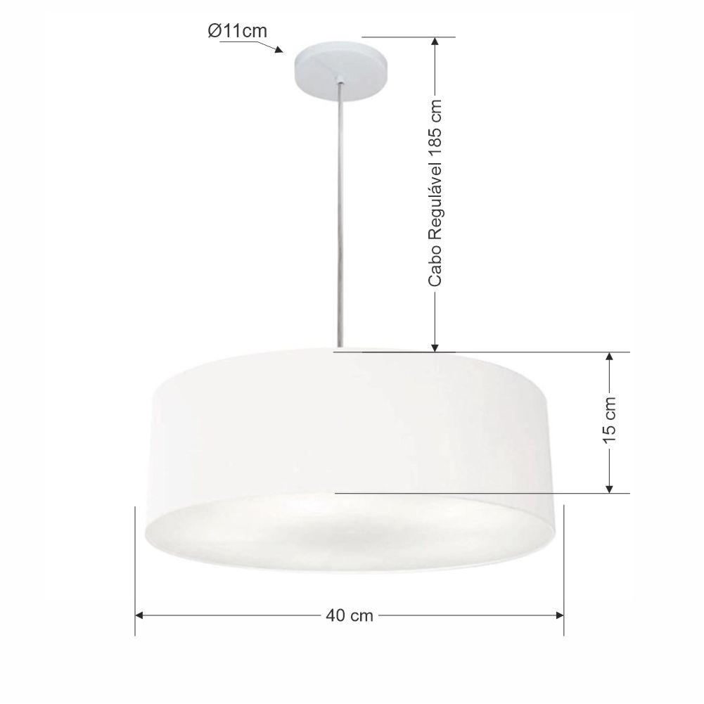 Pendente Cilíndrico Md-4132 Cúpula em Tecido 40x15cm Branco - Bivolt