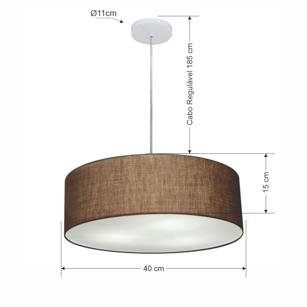 Pendente Cilíndrico Md-4132 Cúpula em Tecido 40x15cm Café - Bivolt