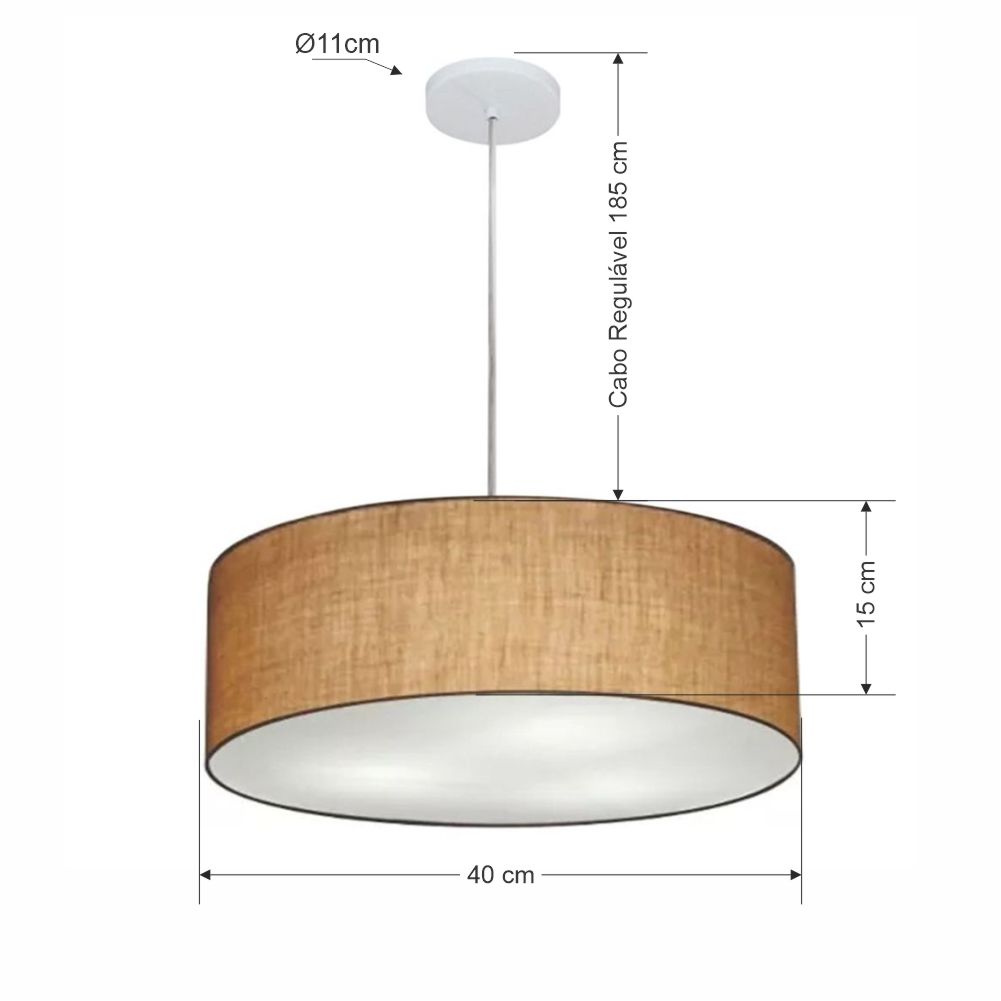 Pendente Cilíndrico Md-4132 Cúpula em Tecido 40x15cm Palha - Bivolt