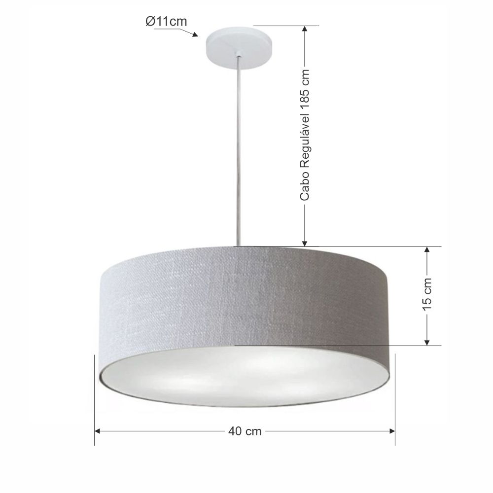 Pendente Cilíndrico Md-4132 Cúpula em Tecido 40x15cm Rústico Cinza - Bivolt