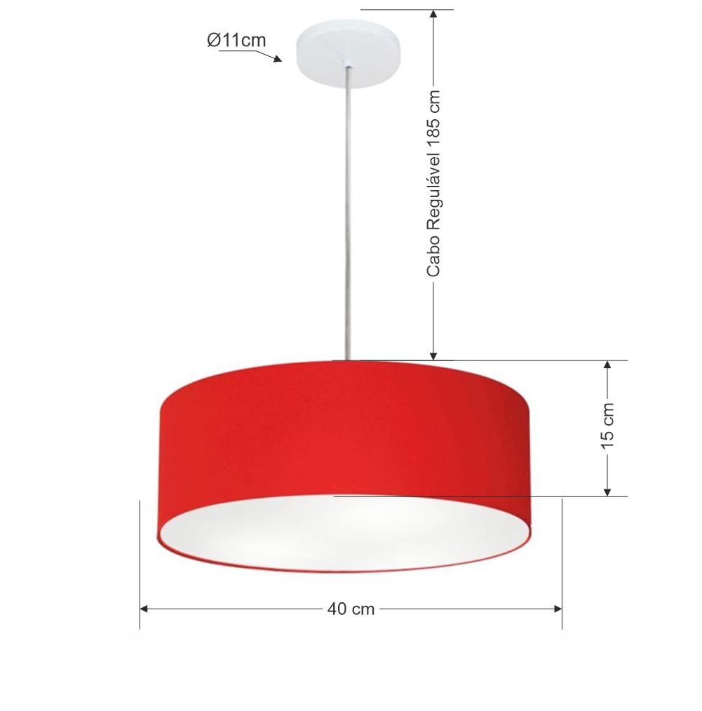 Pendente Cilíndrico Md-4132 Cúpula em Tecido 40x15cm Vermelho - Bivolt
