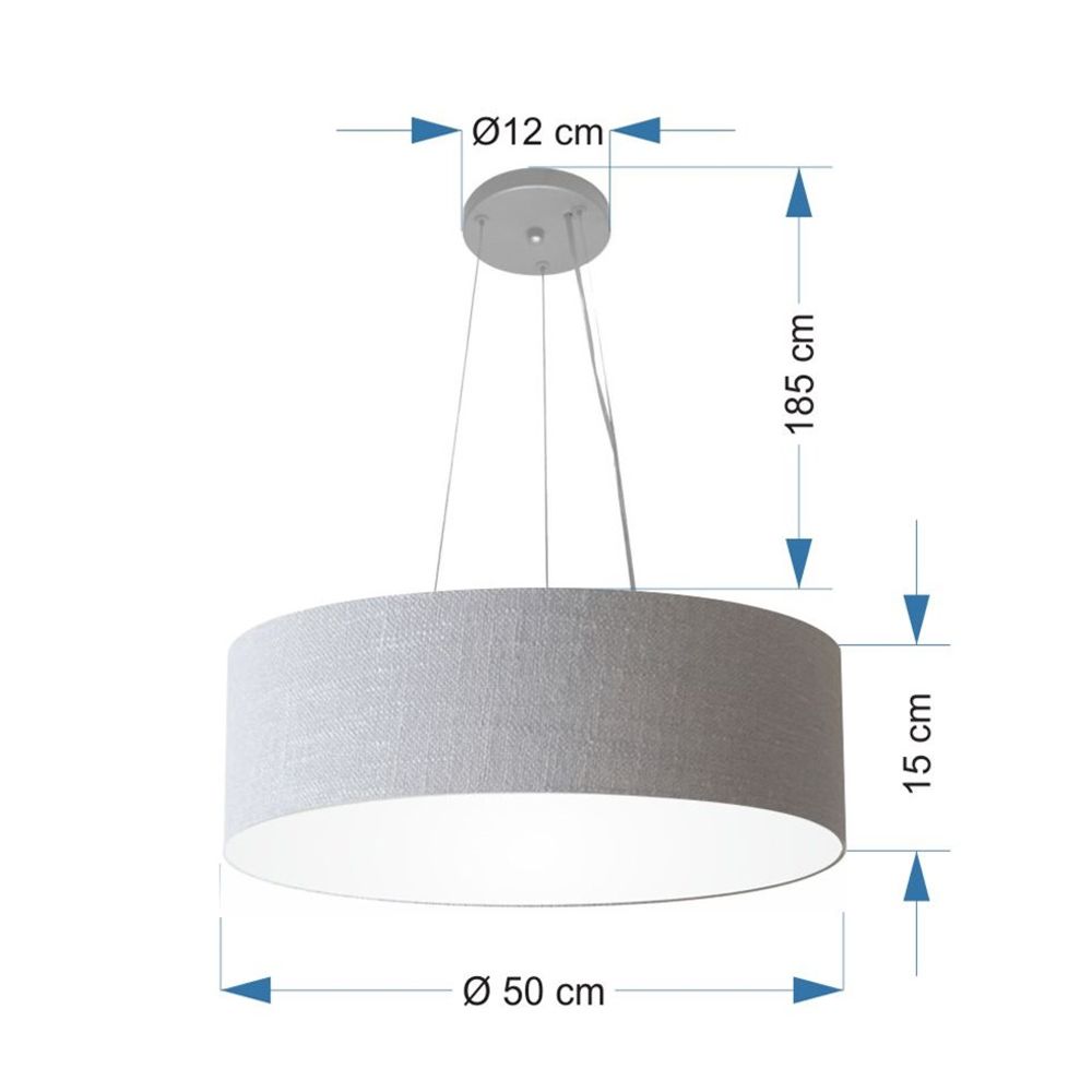 Pendente Cilíndrico Md-4134 Cúpula em Tecido 50x15cm Rústico Cinza - Bivolt
