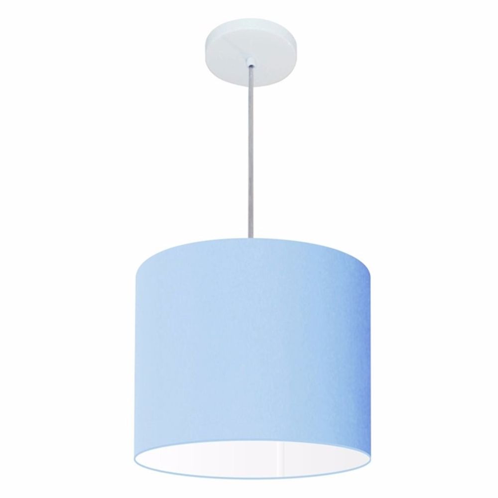 Pendente Cilíndrico Md-4143 Cúpula em Tecido 35x25cm Azul Bebê - Bivolt