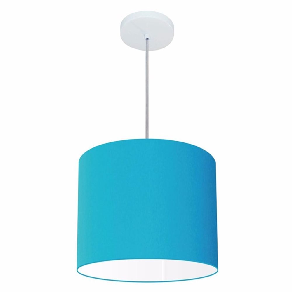 Pendente Cilíndrico Md-4143 Cúpula em Tecido 35x25cm Azul Turquesa - Bivolt
