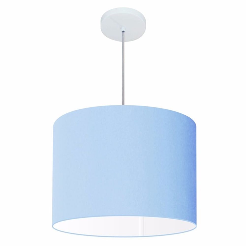 Pendente Cilíndrico Md-4146 Cúpula em Tecido 40x30cm Azul Bebê - Bivolt