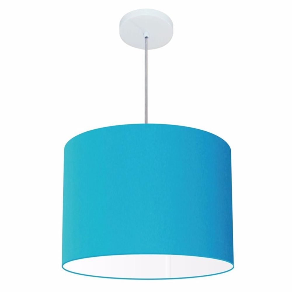 Pendente Cilíndrico Md-4146 Cúpula em Tecido 40x30cm Azul Turquesa - Bivolt
