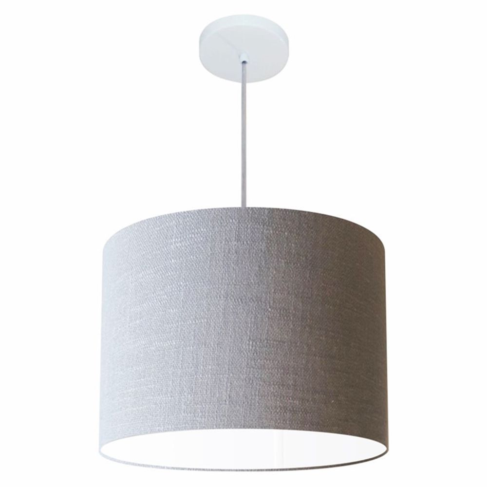Pendente Cilíndrico Md-4146 Cúpula em Tecido 40x30cm Rústico Cinza - Bivolt