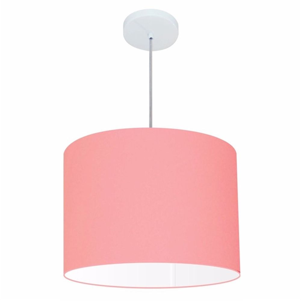 Pendente Cilíndrico Md-4146 Cúpula em Tecido 40x30cm Rosa Bebê - Bivolt