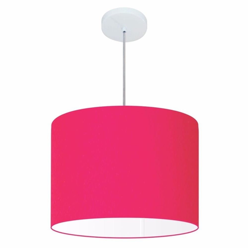 Pendente Cilíndrico Md-4146 Cúpula em Tecido 40x30cm Rosa Pink - Bivolt