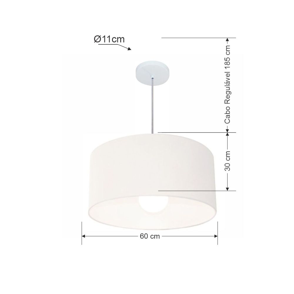 Pendente Cilíndrico Md-4169 Cúpula em Tecido 60x30cm Branco - Bivolt