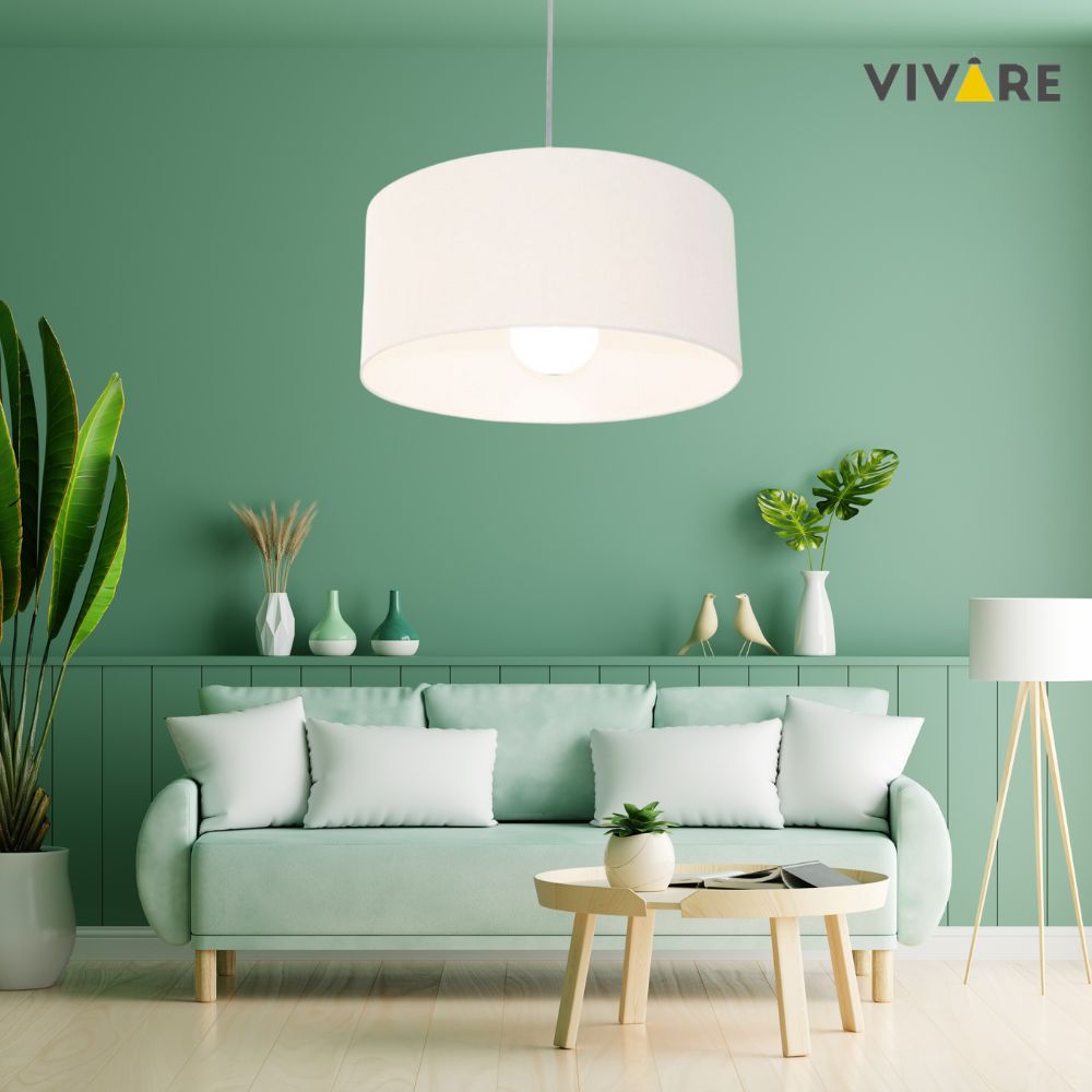 Pendente Cilíndrico Md-4169 Cúpula em Tecido 60x30cm Branco - Bivolt