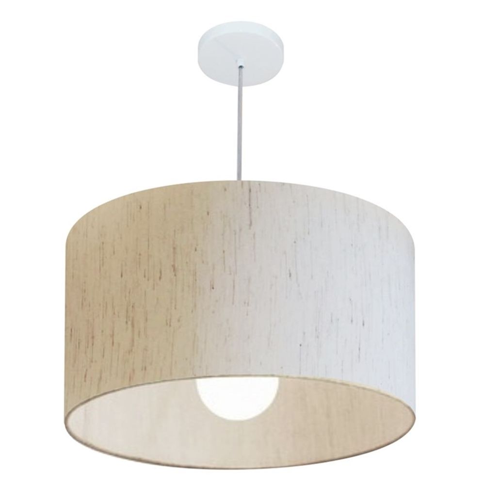 Pendente Cilíndrico Md-4169 Cúpula em Tecido 60x30cm Linho Bege - Bivolt
