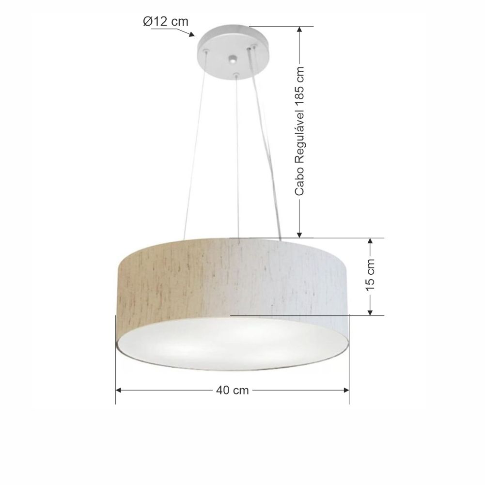 Pendente Cilíndrico Md-4181 Cúpula em Tecido 40x15cm Linho Bege - Bivolt