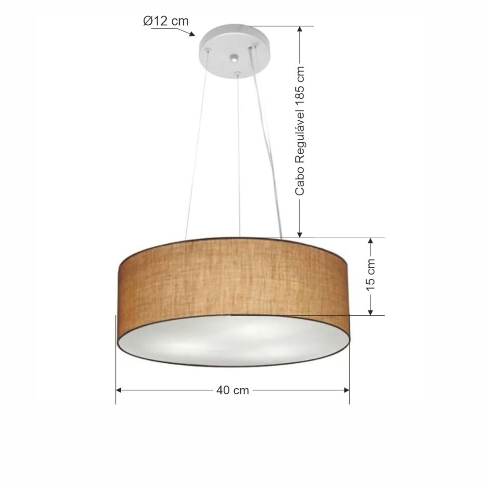 Pendente Cilíndrico Md-4181 Cúpula em Tecido 40x15cm Palha - Bivolt