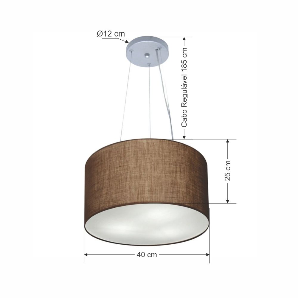Pendente Cilíndrico Md-4182 Cúpula em Tecido 40x25cm Café - Bivolt