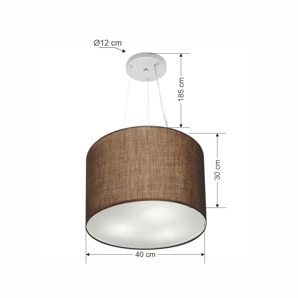 Pendente Cilíndrico Md-4183 Cúpula em Tecido 40x30cm Café - Bivolt