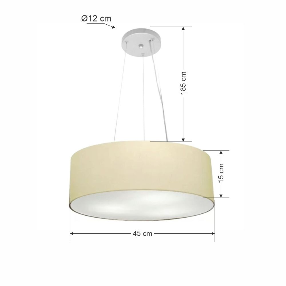 Pendente Cilíndrico Md-4184 Cúpula em Tecido 45x15cm Algodão Crú - Bivolt