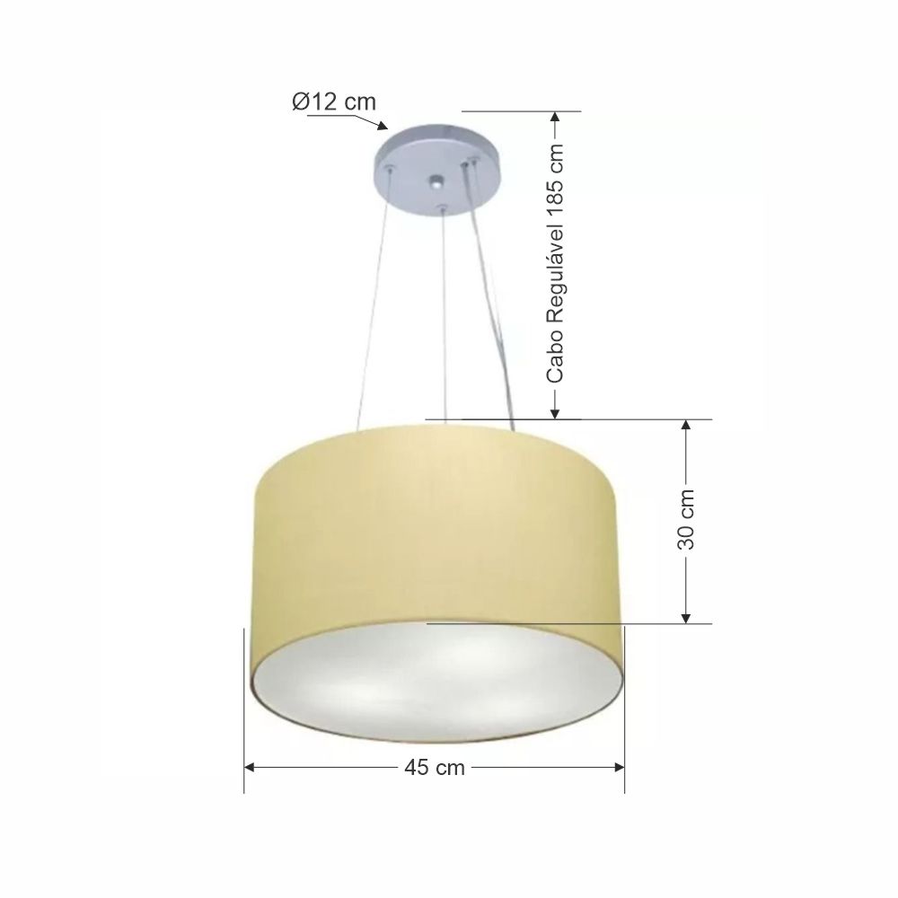 Pendente Cilíndrico Md-4187 Cúpula em Tecido 45x30cm Algodão Crú - Bivolt