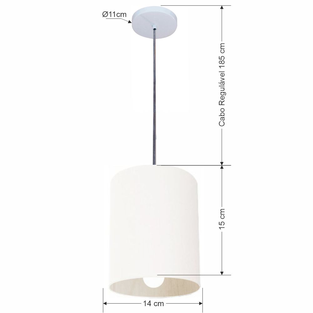 Pendente Cilíndrico Md-4200 Cúpula em Tecido 14x15cm Branco - Bivolt