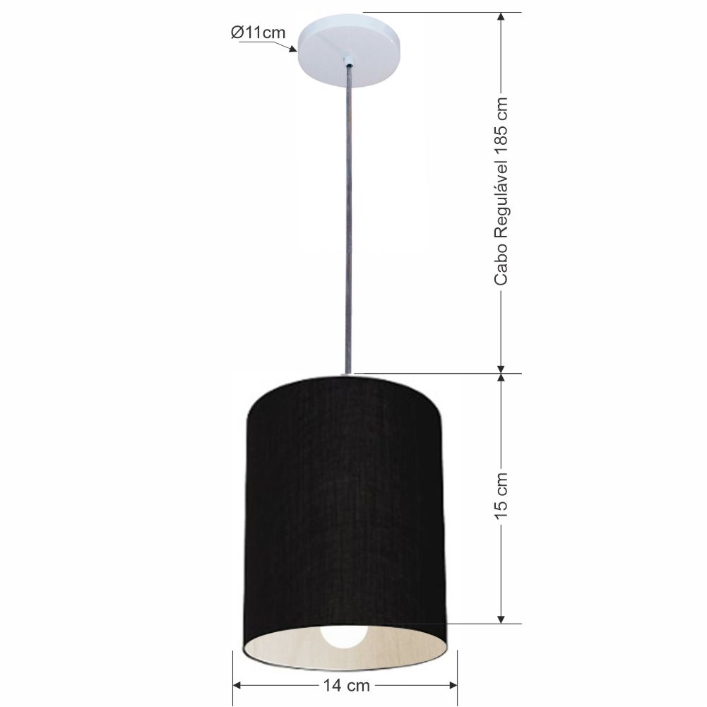 Pendente Cilíndrico Md-4200 Cúpula em Tecido 14x15cm Preto - Bivolt