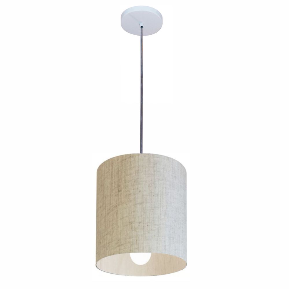 Pendente Cilíndrico Md-4200 Cúpula em Tecido 14x15cm Rústico Bege - Bivolt