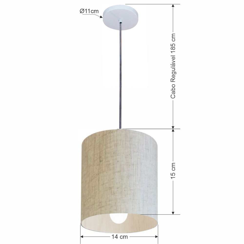 Pendente Cilíndrico Md-4200 Cúpula em Tecido 14x15cm Rústico Bege - Bivolt