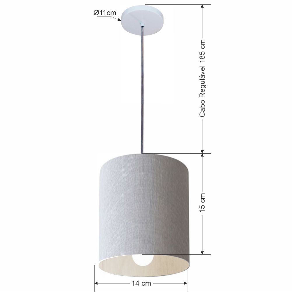 Pendente Cilíndrico Md-4200 Cúpula em Tecido 14x15cm Rústico Cinza - Bivolt