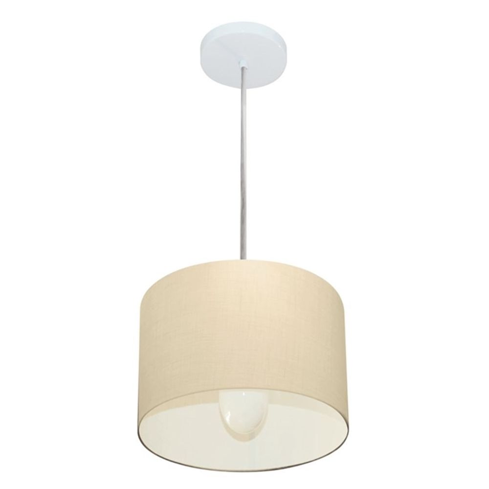 Pendente Cilíndrico Md-4201 Cúpula em Tecido 25x25cm Algodão Crú - Bivolt