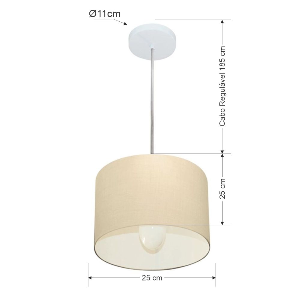 Pendente Cilíndrico Md-4201 Cúpula em Tecido 25x25cm Algodão Crú - Bivolt
