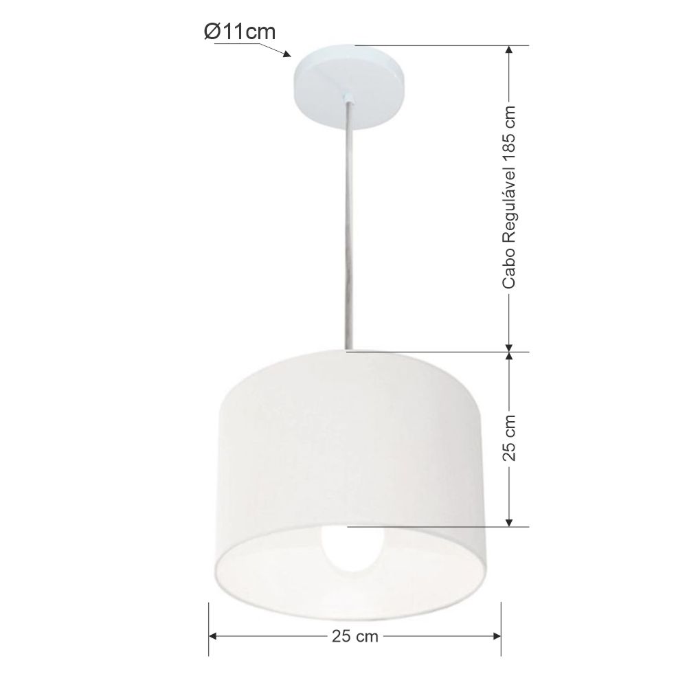 Pendente Cilíndrico Md-4201 Cúpula em Tecido 25x25cm Branco - Bivolt