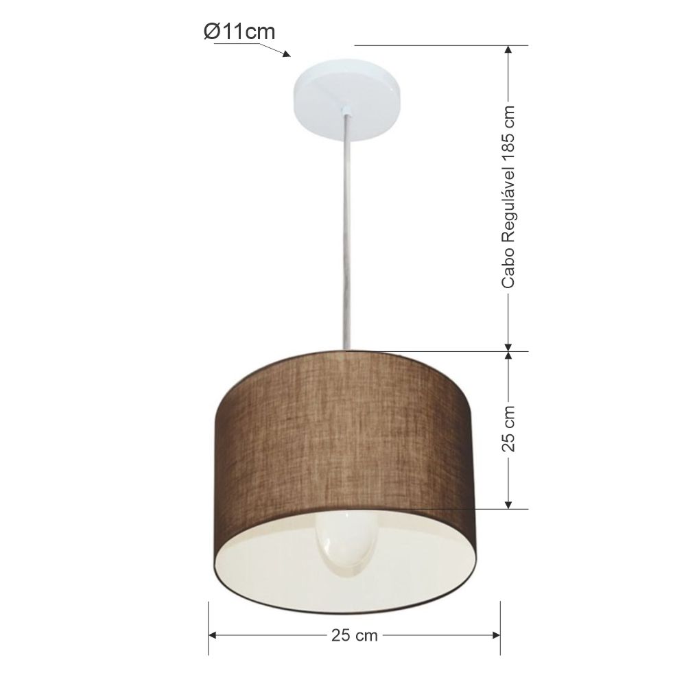 Pendente Cilíndrico Md-4201 Cúpula em Tecido 25x25cm Café - Bivolt