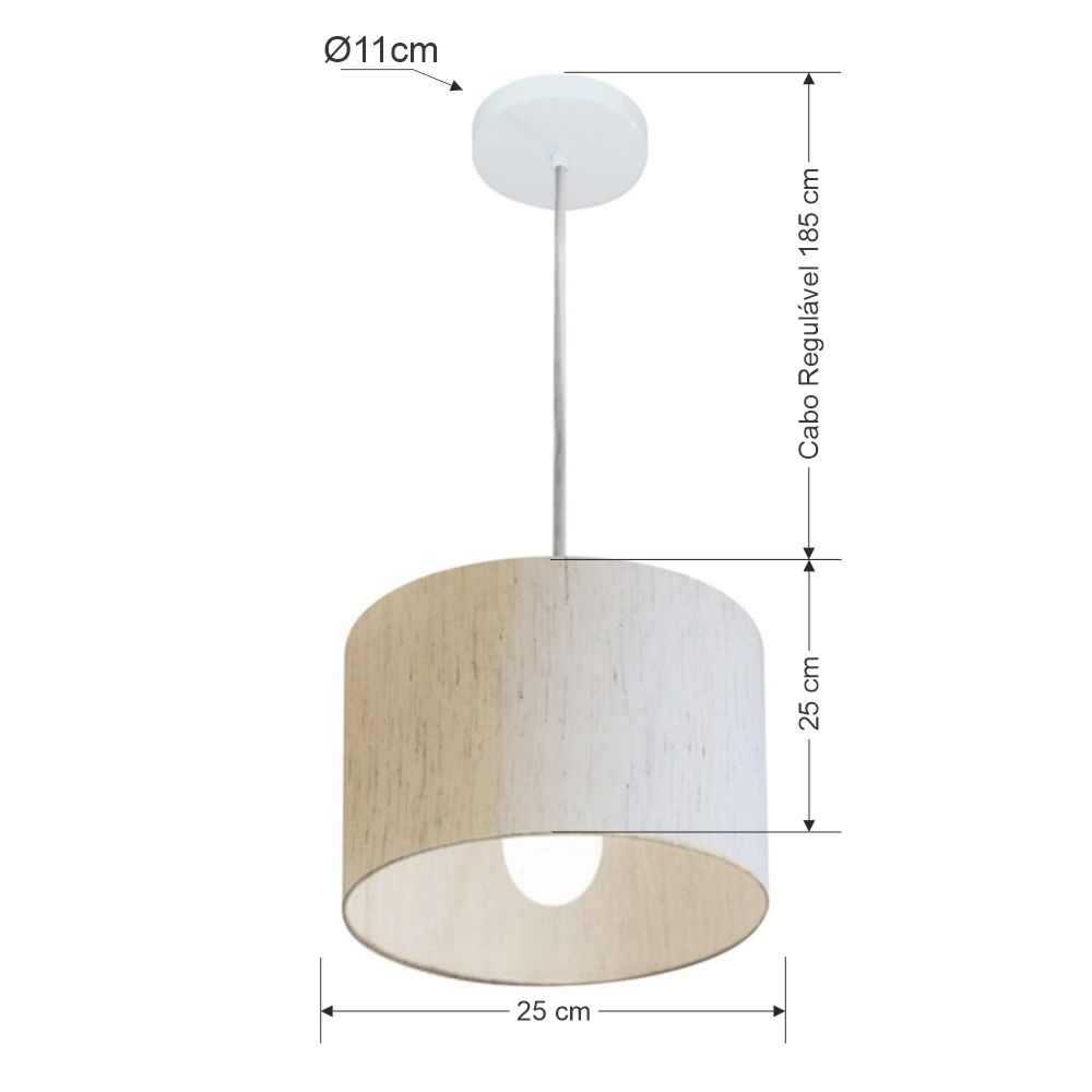 Pendente Cilíndrico Md-4201 Cúpula em Tecido 25x25cm Linho Bege - Bivolt