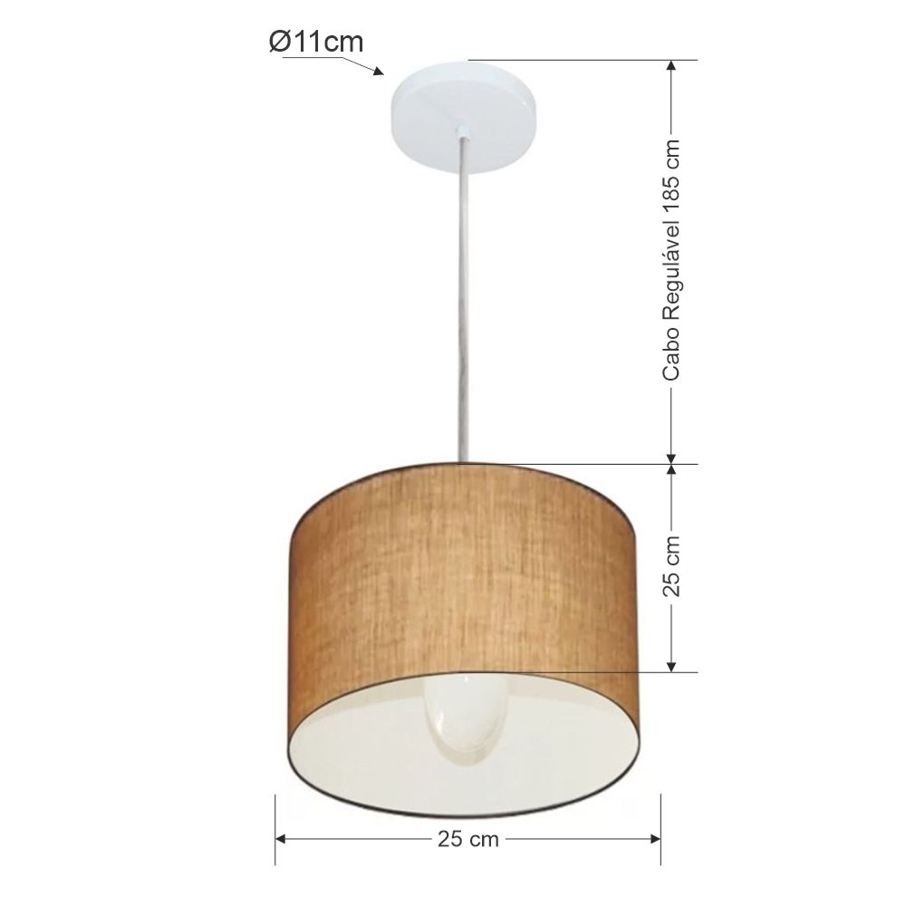 Pendente Cilíndrico Md-4201 Cúpula em Tecido 25x25cm Palha - Bivolt