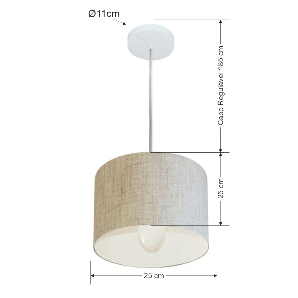 Pendente Cilíndrico Md-4201 Cúpula em Tecido 25x25cm Rústico Bege - Bivolt