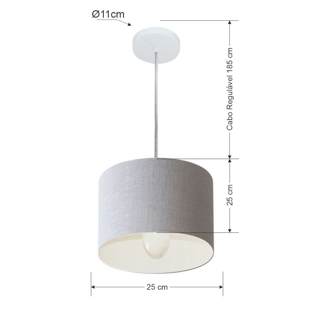 Pendente Cilíndrico Md-4201 Cúpula em Tecido 25x25cm Rústico Cinza - Bivolt