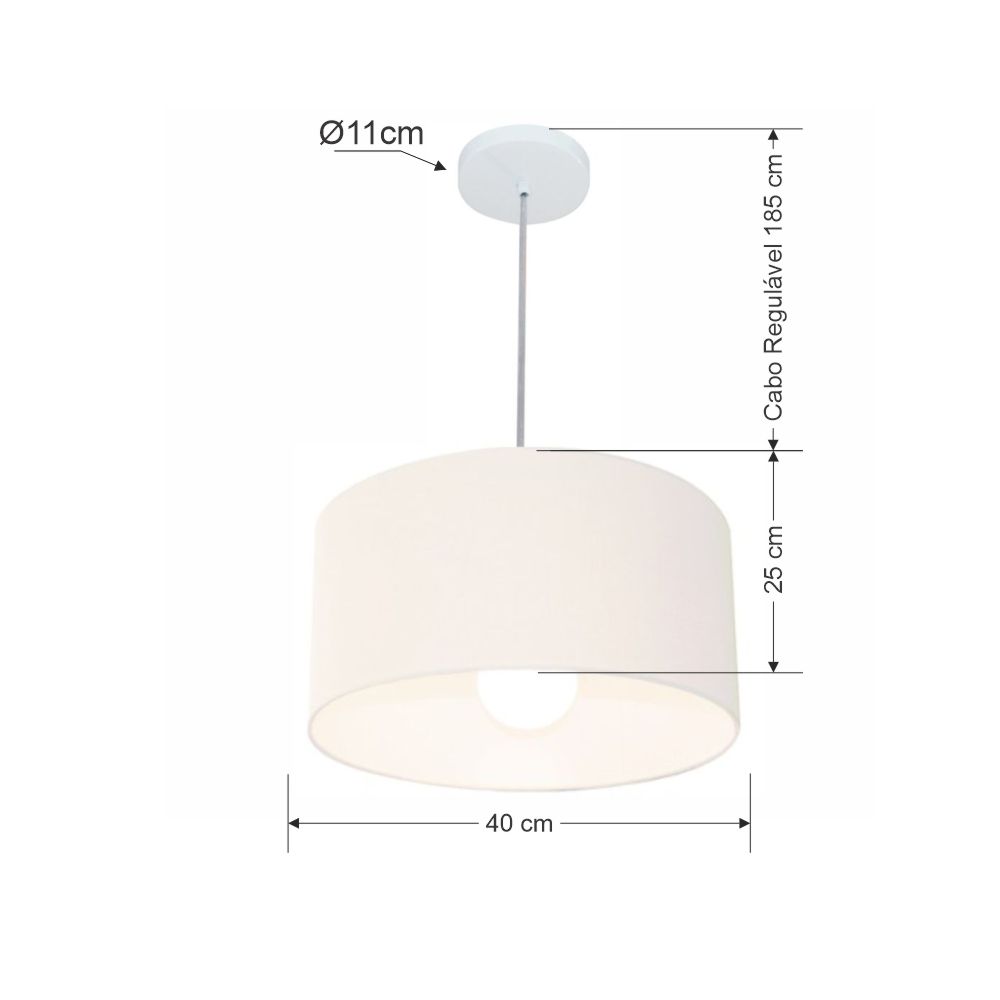 Pendente Cilíndrico Md-4202 Cúpula em Tecido 40x25cm Branco - Bivolt