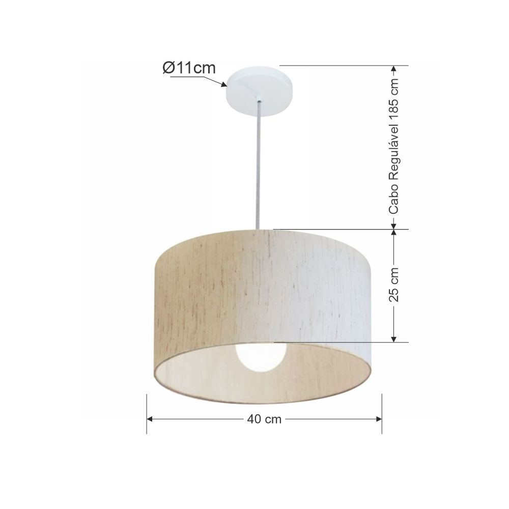 Pendente Cilíndrico Md-4202 Cúpula em Tecido 40x25cm Linho Bege - Bivolt
