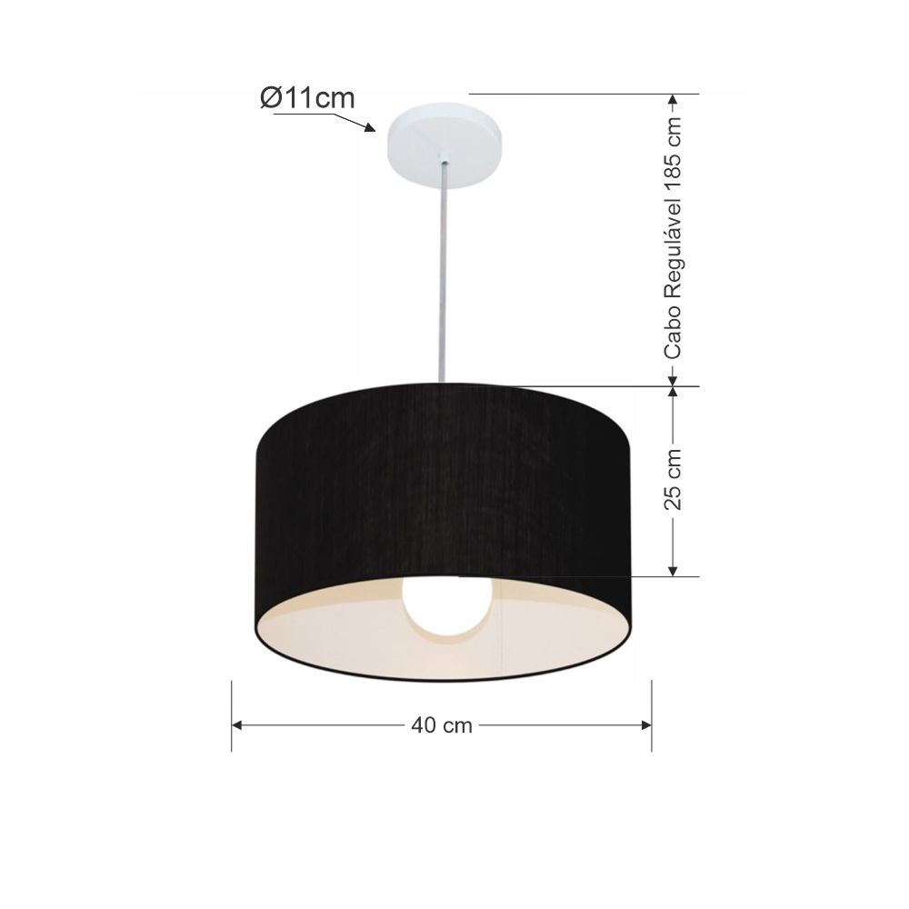 Pendente Cilíndrico Md-4202 Cúpula em Tecido 40x25cm Preto - Bivolt