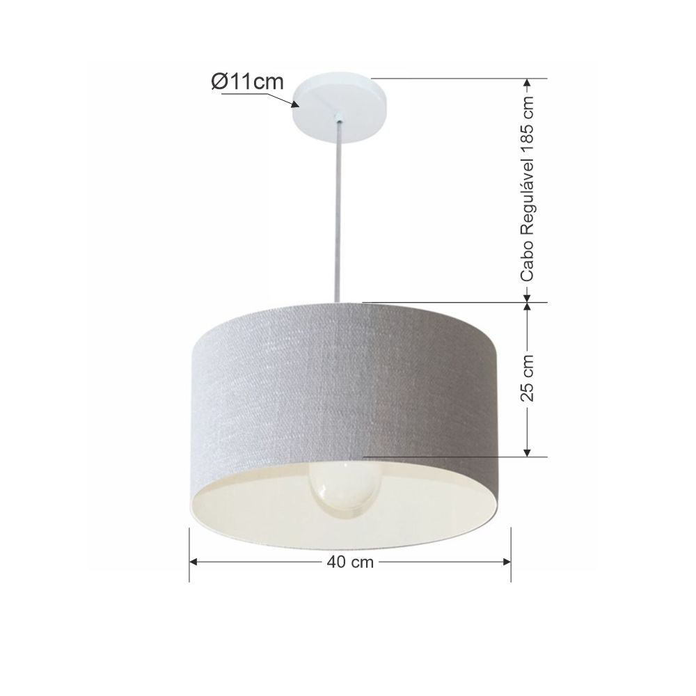 Pendente Cilíndrico Md-4202 Cúpula em Tecido 40x25cm Rústico Cinza - Bivolt